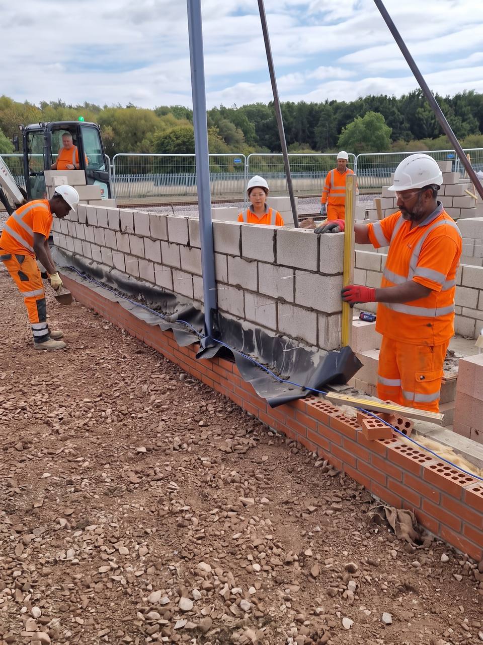 Operative laying blocks over a damp-proof membrane